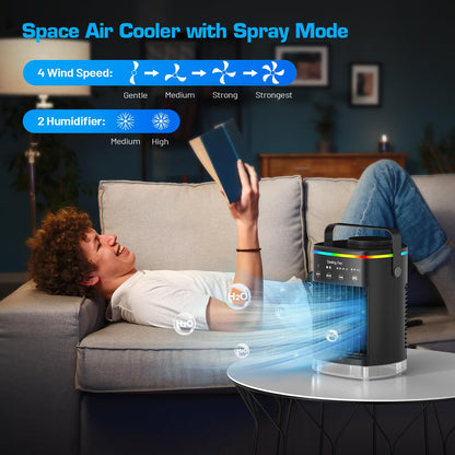 Portable Air Conditioners, Small Air Conditioner Portable, Personal Air Conditioner for Bedroom, Mini Evaporative Air Cooler 4 Speeds Misting Fan with 2-8H Timer for Room Office Desk, Black