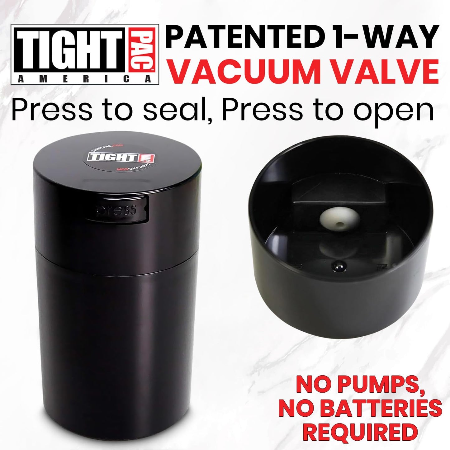 Tightvac 1 to 6 Ounce Airtight Container - Multi-use Storage Container for Herbs, Coffee and Dry Goods, Patented Vacuum Seal Airtight Containers, Black