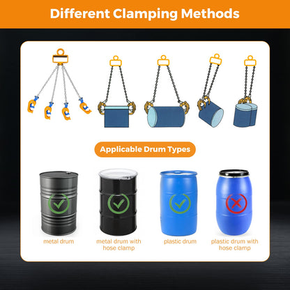 BEAMNOVA Upgraded Chain Drum Lifter, 2 Ton 4400 lbs for 30 & 55 Gallon Drums, 4 Hooks Double Chain Metal/Plastic Barrel Lifting Sling for Forklift, Hoist & Crane