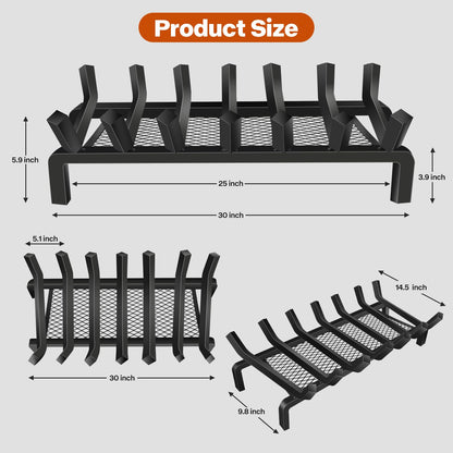 Nouetele 30 Inch Large Fireplace Grate – True 5/8" Thick Solid Steel Heavy Duty Log Holder (25% Thicker) – Extra Wide Wood Stove Rack for Big Masonry Hearths