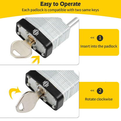 HOX Keyed-Alike Padlocks w/ 2” Long Hardened Shackle, 1-9/16” Wide Body, 12-Pack Shackle Padlock for Hasp Latch, Shed, Fence, Storage Locker, Black
