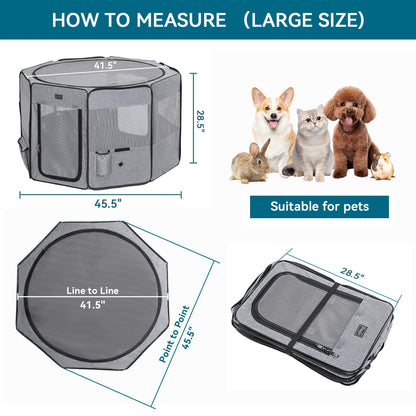 Petsfit Portable Dog Playpen for for Large Dogs/Cat/Rabbit/Chick, with Water Bottle Holder and Carrying Case, for Travel/Indoor/Outdoor Use, Large (45.5"x45.5"x28.5")