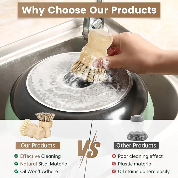 2-Pack Bamboo Dish Brush – Natural Dish Scrub Brush