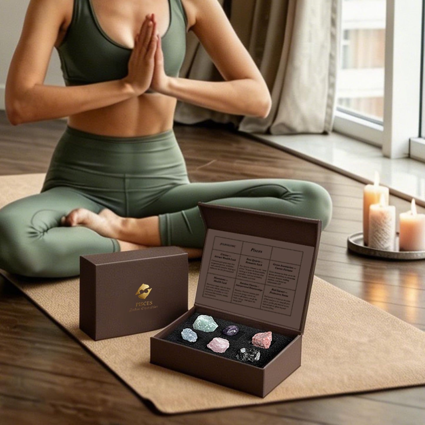 Juliful Unic Pisces Zodiac Set – 6 Crystals for Emotional Balance & Intuition, Includes Moonstone, Sunstone, Celestite + 3 in Luxury Box, Astrology Crystals Healing Stones Gifts
