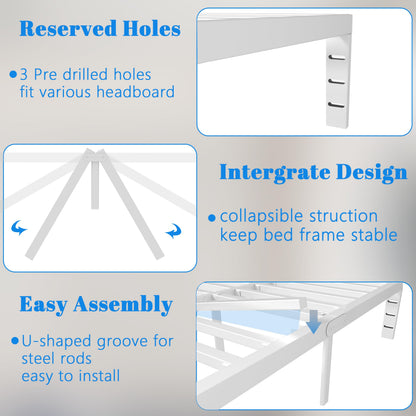 KOSOSO 10 Inch Full Size Bed Frame, White Bed Frame Full with Metal Gaskets, No Box Spring Needed, Rounded Corner Design, Heavy Duty Steel Platform Support,Reserved Holes, Noiseless, Storage Space