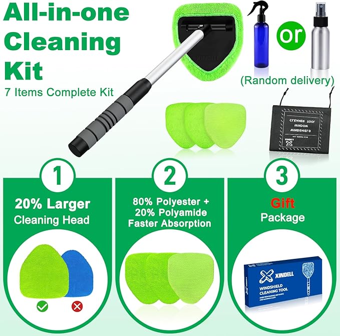 XINDELL Windshield Cleaner Tool – Car Interior Window Cleaning Kit