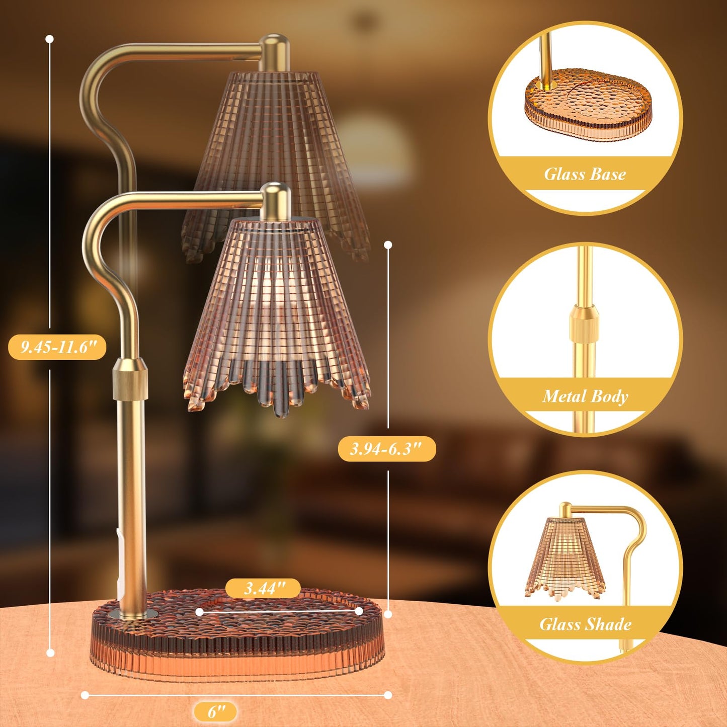 WYghyronic Candle Warmer Lamp with Timer & Dimmable 4-Level Brightness - Adjustable Height,for New Home Bedroom, Gifts for Women (Brown)