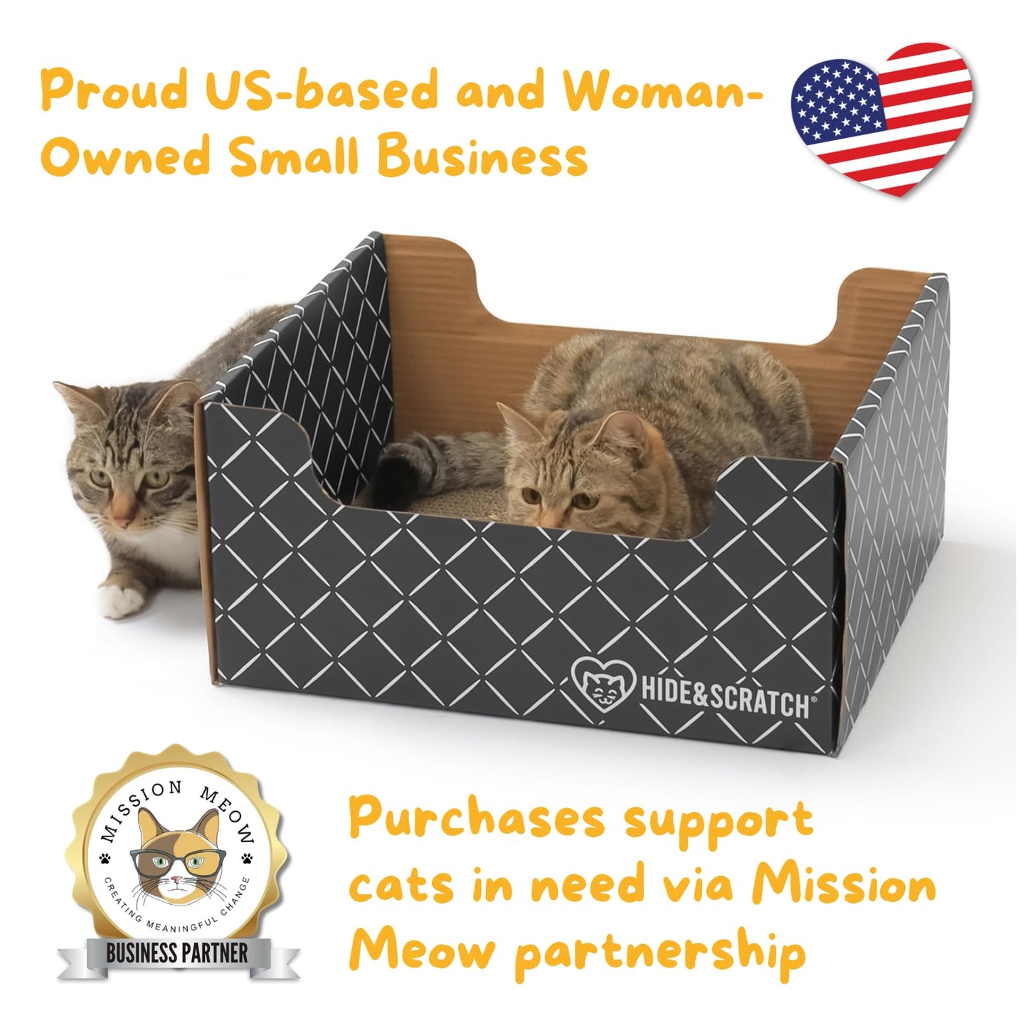 HIDE & SCRATCH Large Cardboard Cat Bed and Scratching Box with Refillable Double-Sided Cardboard Cat Scratching Board (40 x 33cm)