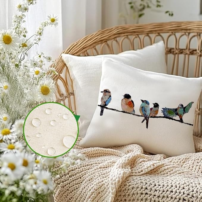RABUSOFA Outdoor Pillow Covers 24x24 Inch, Outdoor Bird Lumbar Throw Pillow
