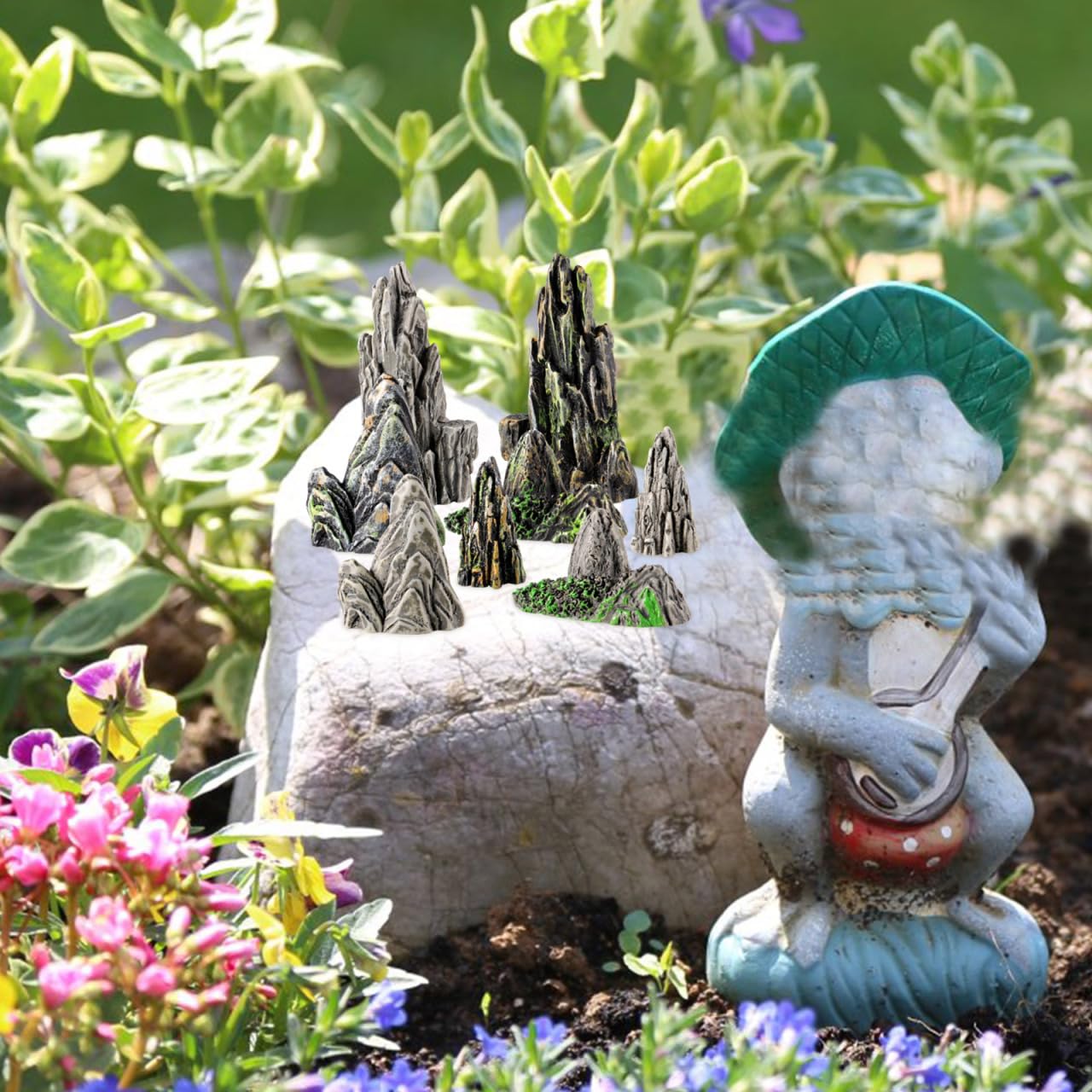 Toddmomy 8Pcs Miniature Mountain Models, 1.5" Resin Rockery Stones for Aquarium Decor, Zen Garden Accessories, Bonsai Ornaments for Fish Tank