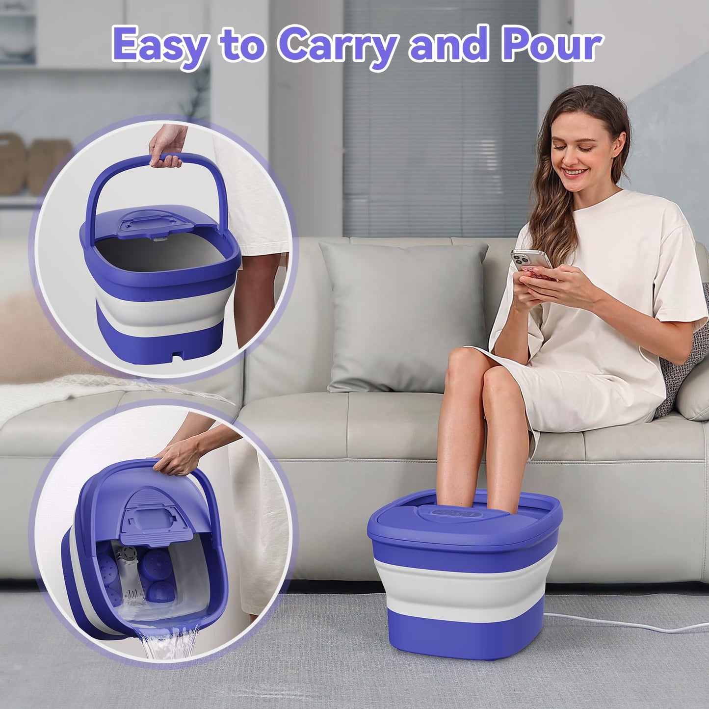 Collapsible Foot Spa with Heat and Remote, Heated Foot Bath Massager with Timer, and 24 Motorized Shiatsu Massage Balls, Foot Soaking Tub Supports Hot/Cold Water Soaking