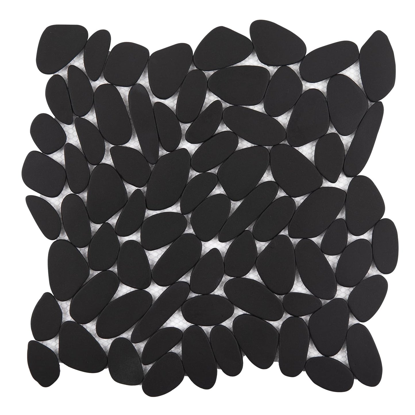 Adolif Pebble Tile for Shower Floor, Black Long Oval Pebble Mosaic Backsplash for Kitchen Bathroom Wall and Floor Tile and Outdoor Areas, 5 Sheets