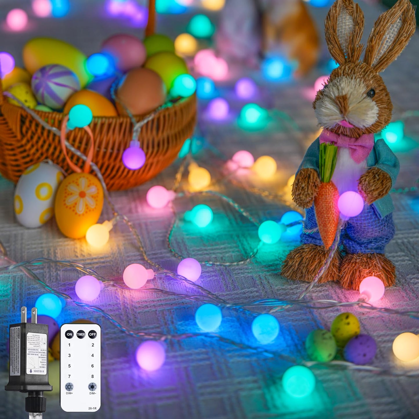 JMEXSUSS 100 LED Connectable Easter Lights String Indoor, 33 ft Globe String Lights Plug in with Remote, 8 Modes Timer Pastel Christmas Light Outdoor for Bedroom Tree Room Party Easter Decoration