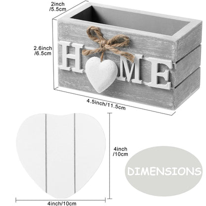 Patelai Set of 6 Wooden Heart Coasters House Warming Gifts New Home White Elephant Gifts for Adults Funny Farmhouse Coasters with Holder for Coffee Table Protection Decoration(Home,Grey)