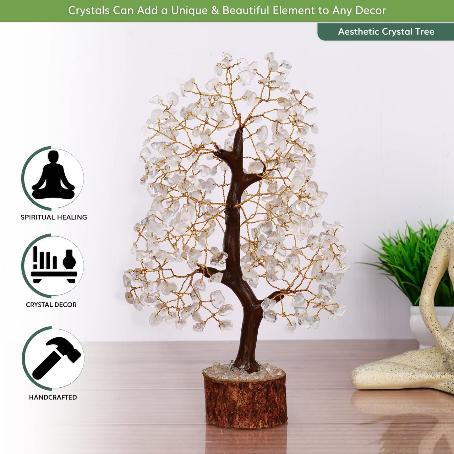NARIBABU Clear Quartz Crystal Tree, Healing Crystals Gem Tree, Gifts for Women, Feng Shui Tree of Life Bedroom Decor, Birthday Gifts for Mum, Decorative Home Accessories, Positivity Gifts