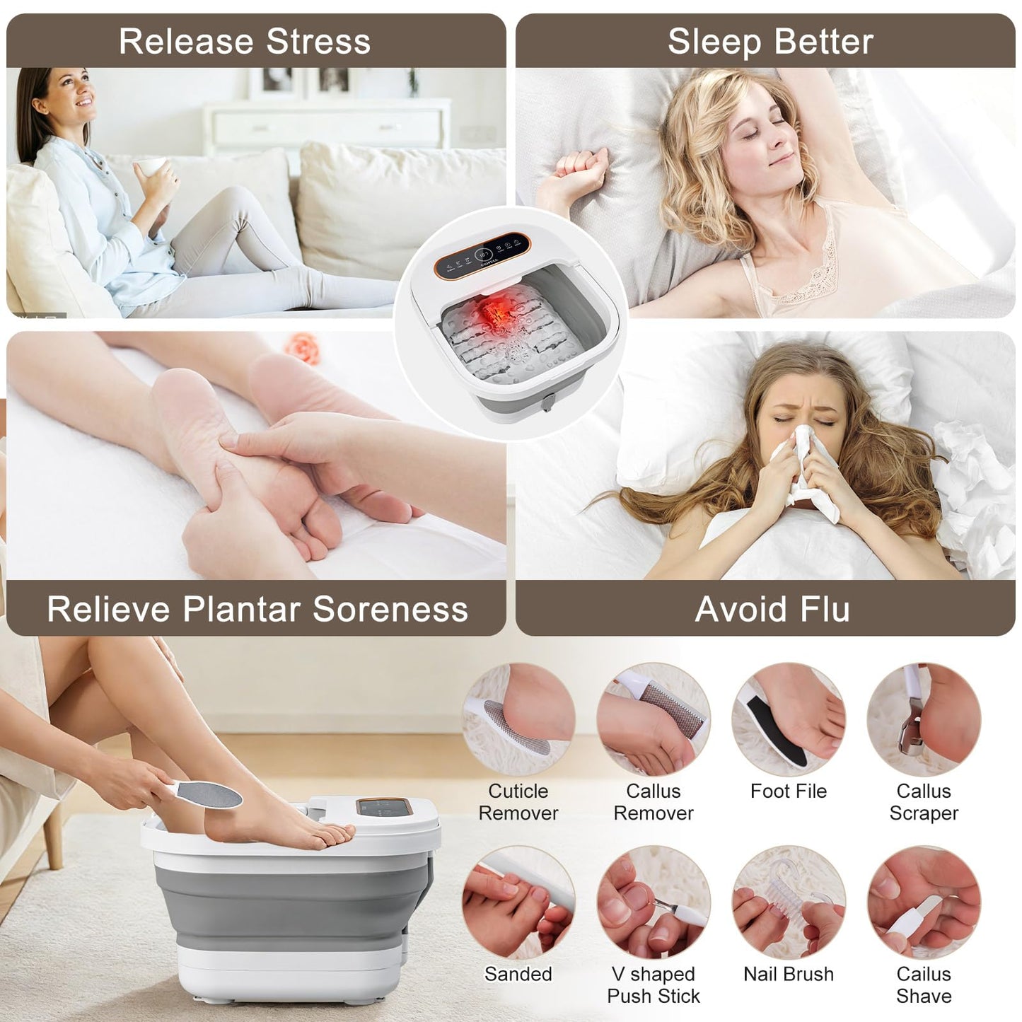 UNIFULL Collapsible Foot Spa Bath with Heat, Touch Screen, Remote Control, Massage Rollers, Timer, Bubble, Foot Pedicure Kit, Temperature Control Pedicure Foot Spa, Foot Bath