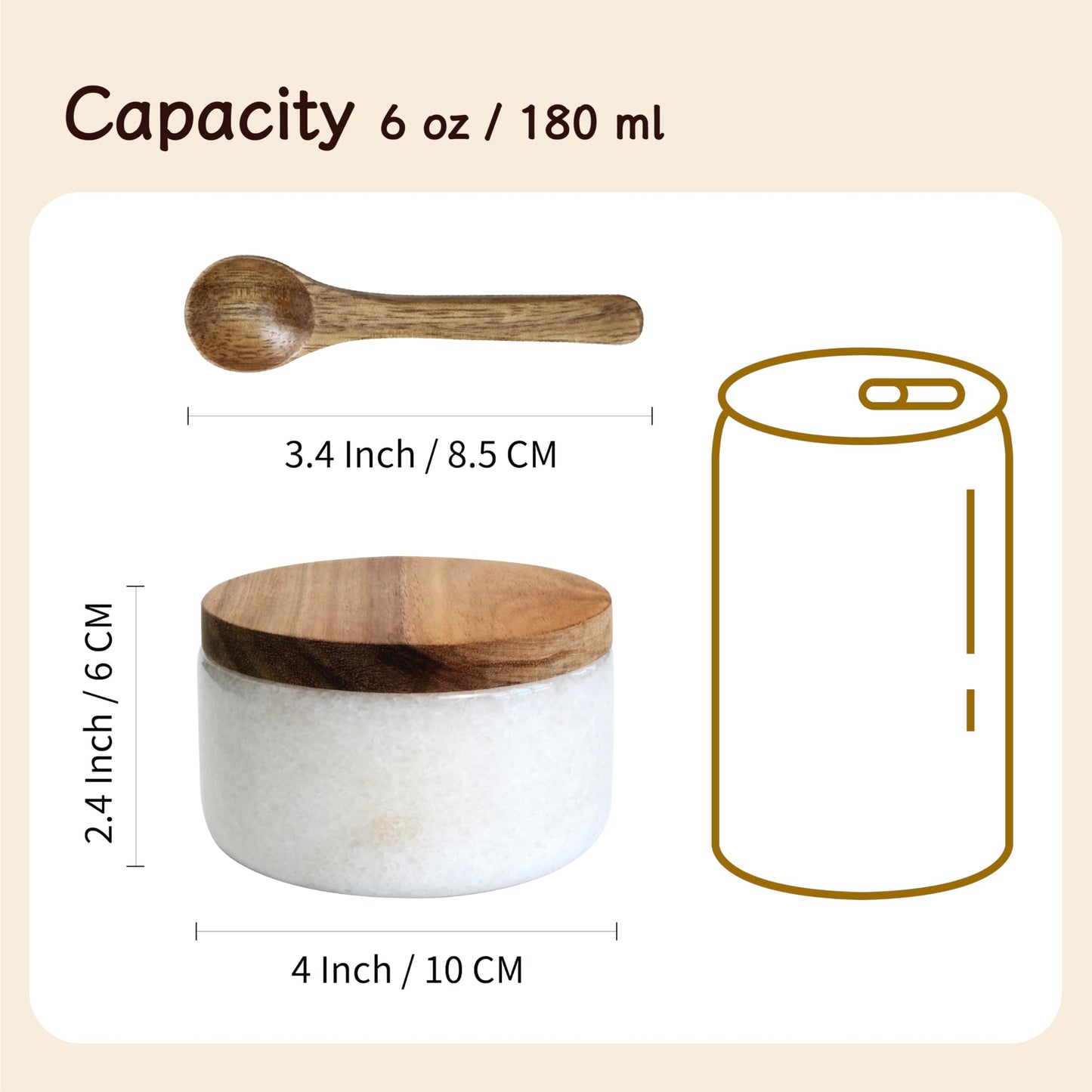 seicasaya Marble Salt Cellar with Acacia Wood Lid and Spoon – 4-inch Salt Box with Spoon Slot, Kitchen Spice Container for Salt, Sugar, or Spices (White)