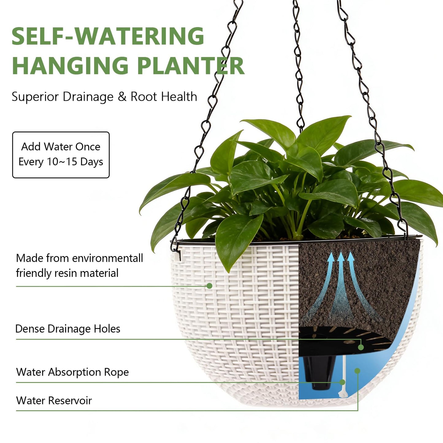 4 Sets of 8.2 Inch Self Watering Hanging Planter Flower Pots, Suitable for Indoor and Outdoor Plant Flower, Basket Flower Pots with Hanging Chains, Spray Bottles, Planting Tools, Hook (White)