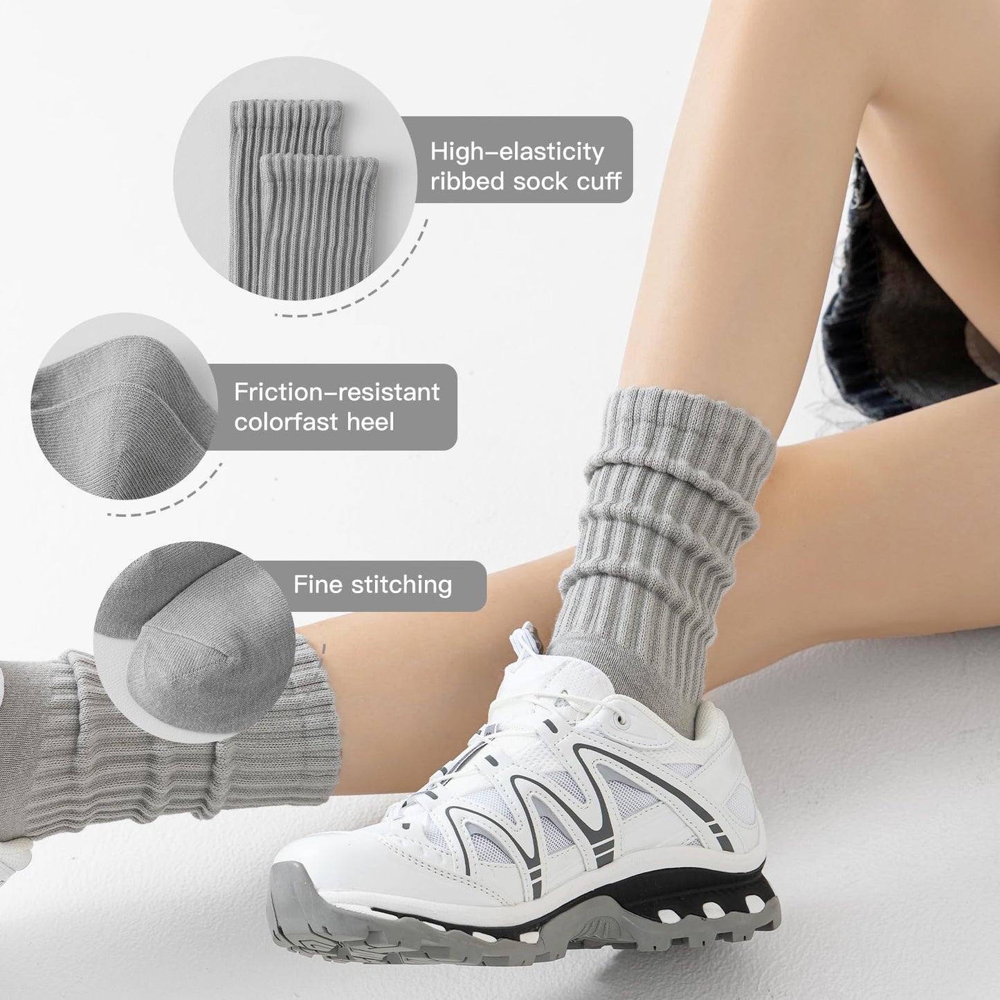 Women's 88% Cotton Slouch Crew Socks - Scrunch Socks, Non-Slip Y-Heel, Foldable Slouchy Socks (Fits 5-11) All Season