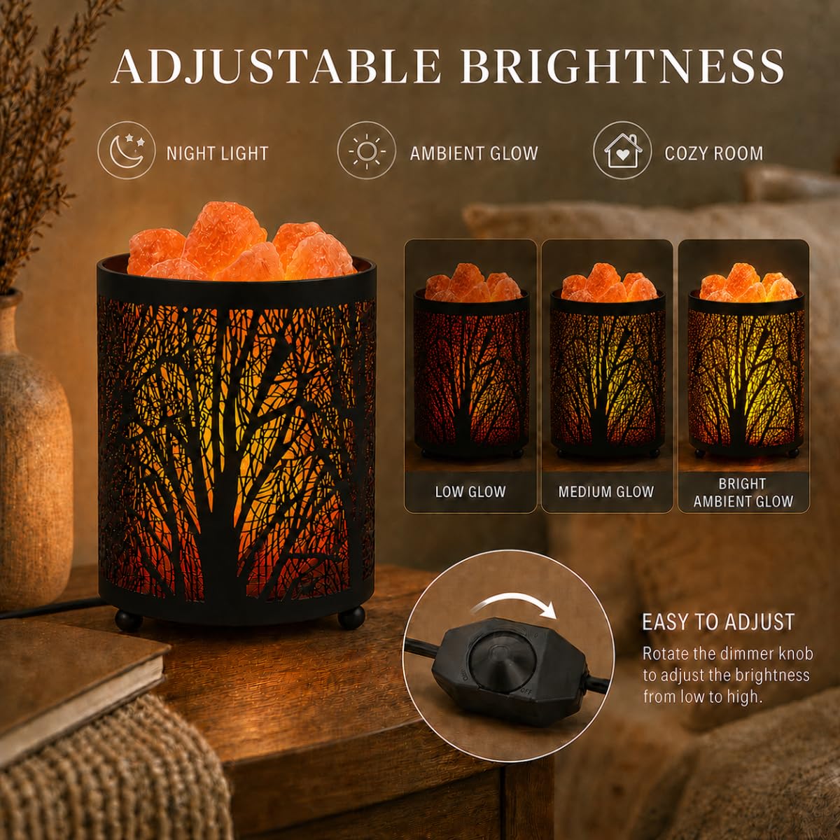 LOOPUPU Himalayan Salt Lamp 5in Plug-in Natural Pink Salt Rock Night Light Dimmer Switch 2 Bulbs Included Bedroom Desk Decor (Forest Shadow)