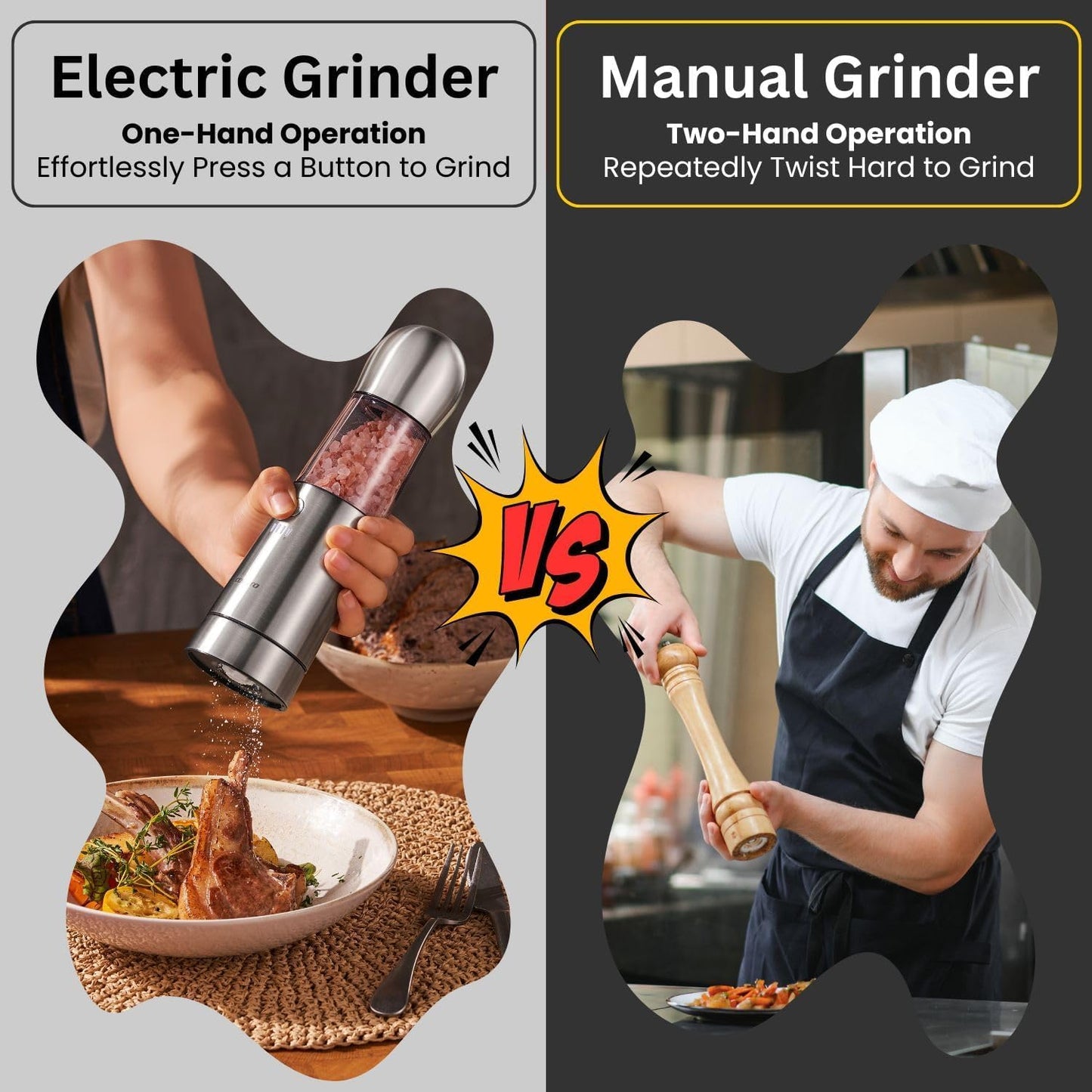 ICE ARMOR Electric Salt and Pepper Grinder, Set of 3 with Wireless Charging Base, Stainless Steel, Rechargeable Automatic Pepper Mill, Adjustable Coarseness, Easy to Use & Clean, Perfect Kitchen Gift