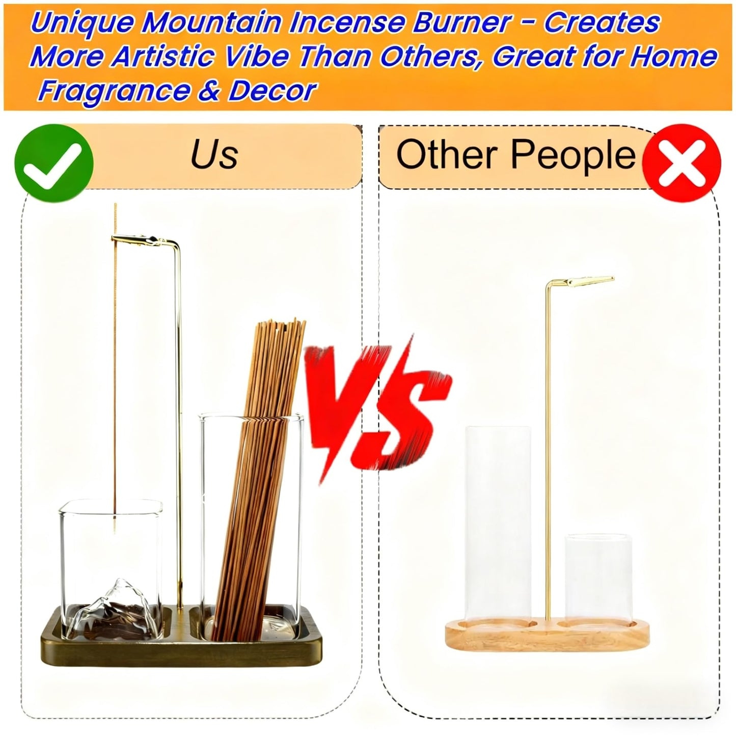 2 in 1 Incense Holder for Sticks, Anti-Ash Flying Burner with 40 Incense Sticks & Removable Glass Ash Catcher, Home Decor for Meditation Yoga Spa
