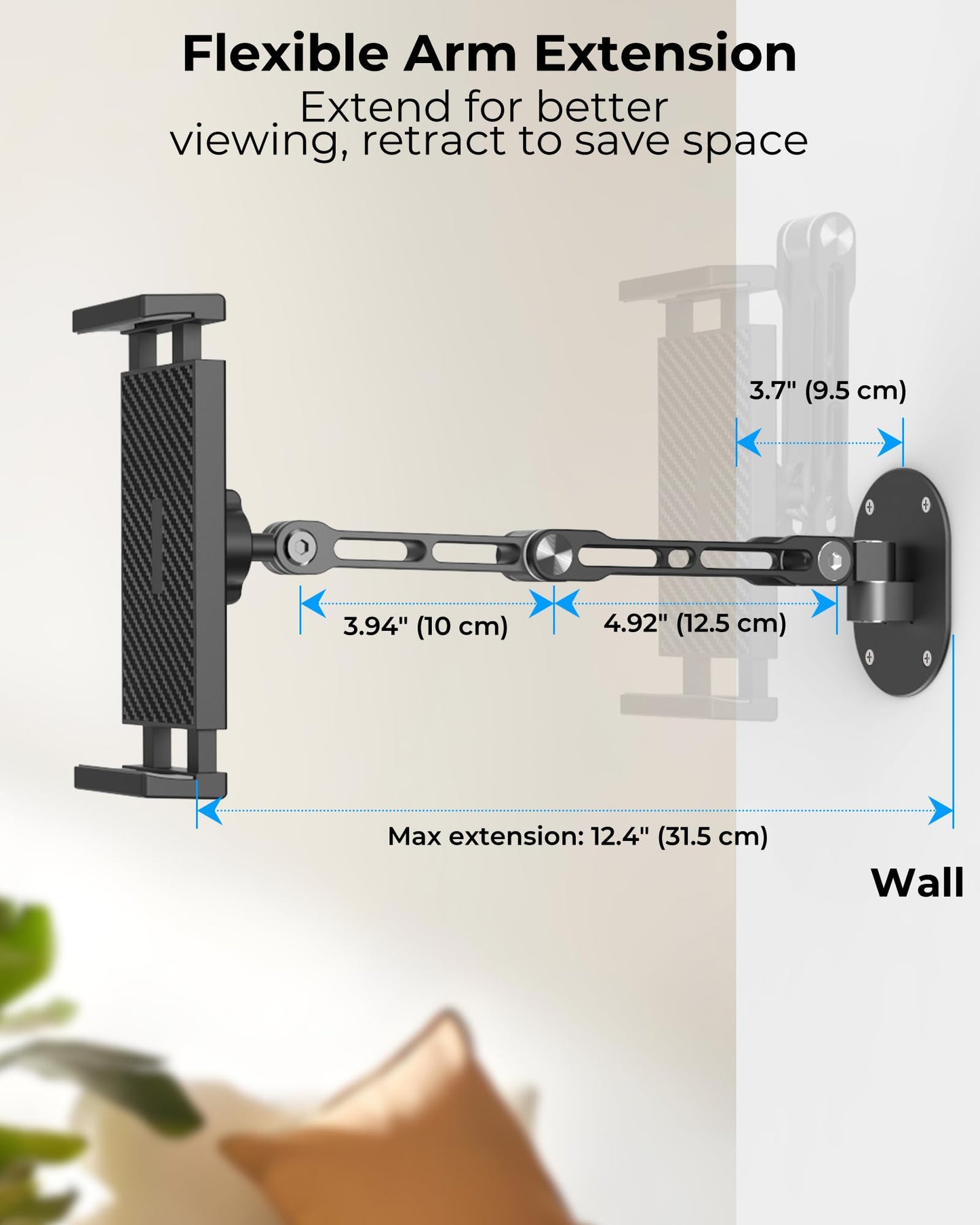 iPad Wall Mount Holder, Heavy Duty Aluminum Tablet Wall Mount, Full Motion Tilt & Swivel Base, Adjustable Foldable for Kitchen, Gym, Fits iPad Pro Air Mini, Galaxy Tab, 4.7-13" Phones & Tablets, Black