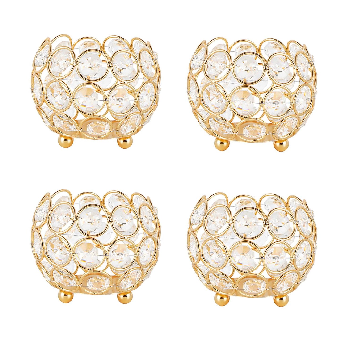 VINCIGANT Gold Crystal Votive Candle Holders for Table Tenterpiece,Small Bowl/Ball Tealight Candle Lantern for Thanksgiving Wedding Table Decoration, (4pcs)