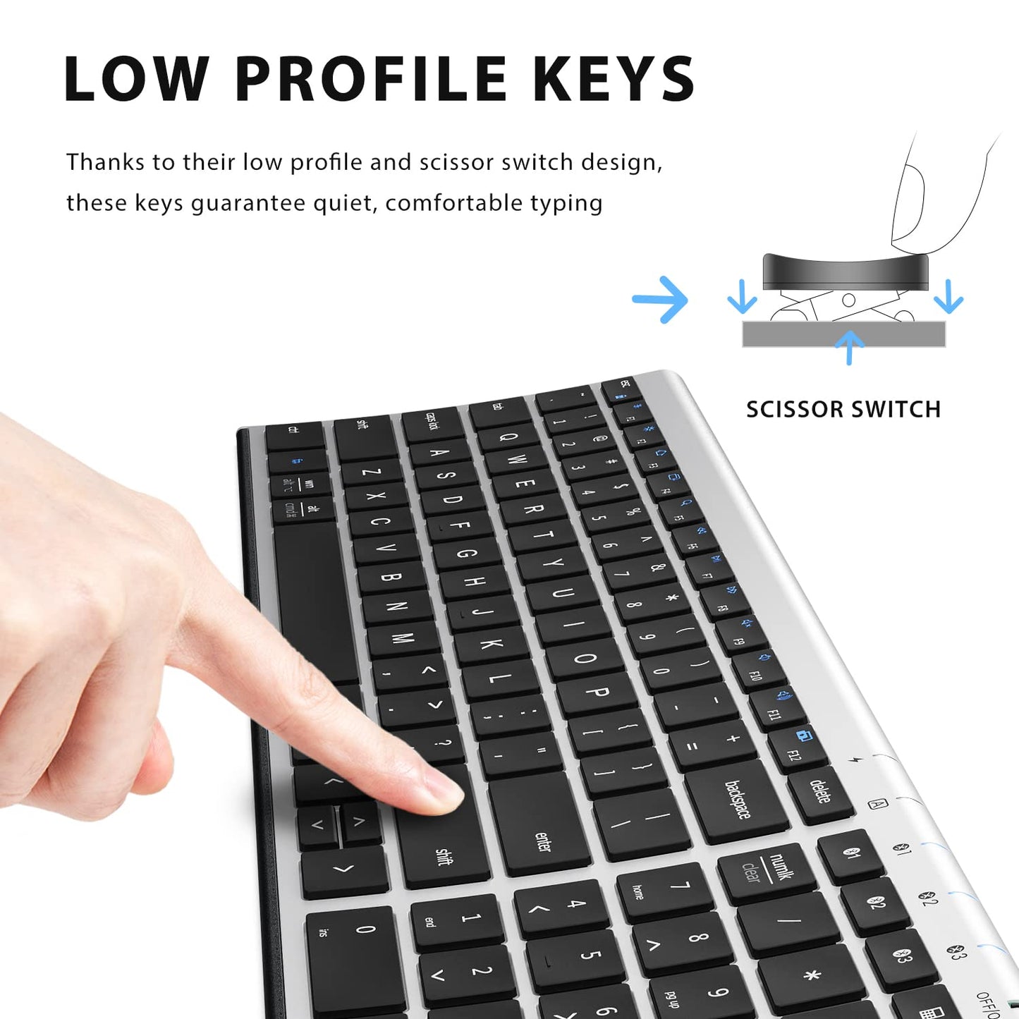 iClever BK10 Bluetooth Keyboard, Universal Bluetooth 5.1 Wireless Keyboard with Number Pad, Ergonomic Design, Multi-Device Compatibility, Stable Connection for Mac, iPad, iPhone, Android, Windows