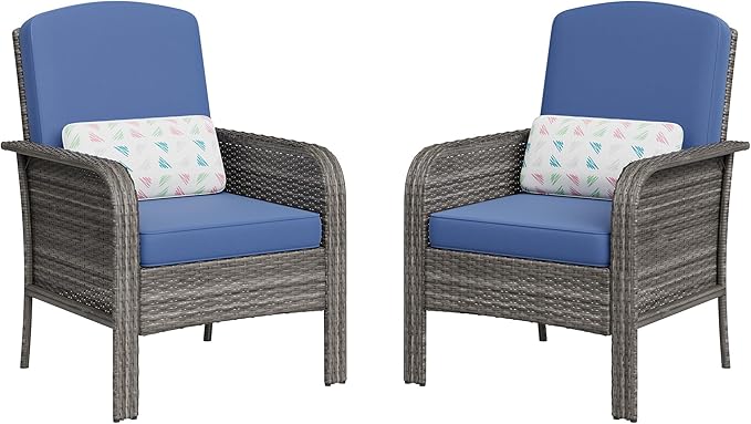 GarveeLife Set of 2 Wicker Patio Chairs, Heavy Duty,