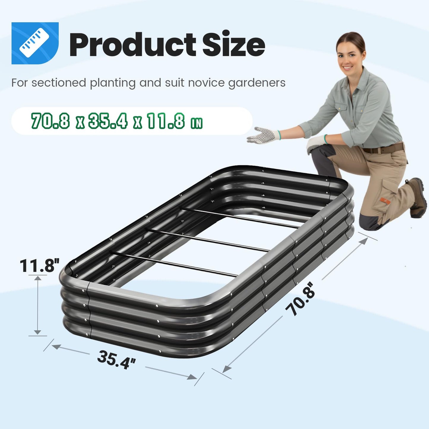 Quictent Galvanized Raised Garden Bed Kit, 6x3x1 ft Oval Metal Planter Box for Vegetables, Dark Grey