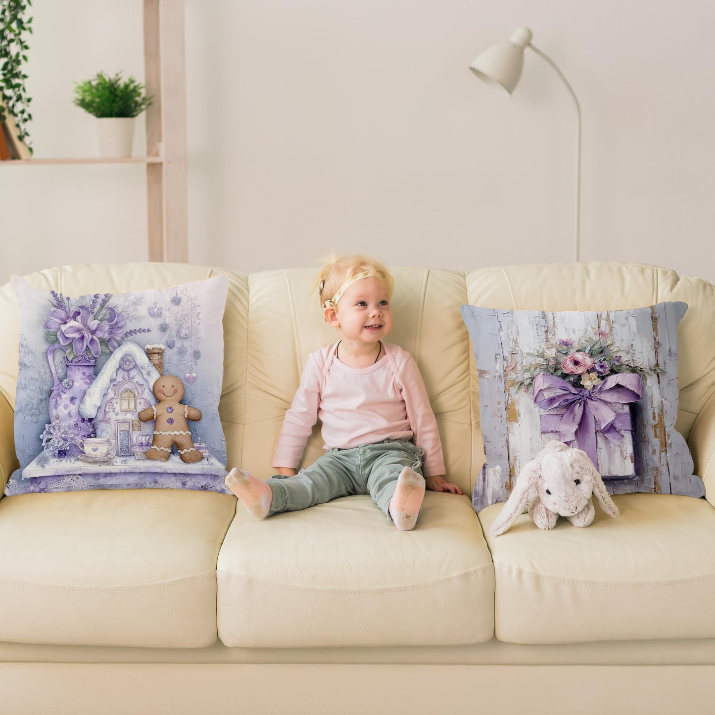Yorhifa Purple Christmas Pillow Covers 18x18 Inches Set of 4, Christmas Home Decor, Preppy Xmas Santa Snowman Decorative Pillowcase Cases, Winter Throw Pillow Covers for Couch Sofa Bed Home Room Decor