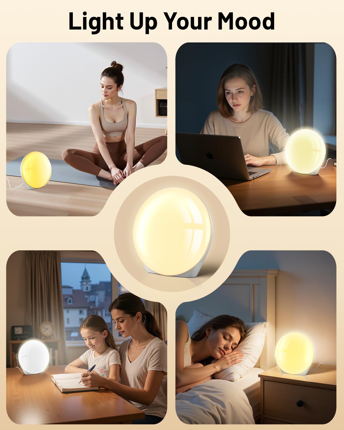 SUXIO Light Therapy Lamp - 10000 Lux Therapy Lights Lamp, 3 Timing & Mode Happy Lamp, Touch Control Sunlight Lamp with Memory Function, Portable Light Box Therapy Use As Lift Mood for Home,White