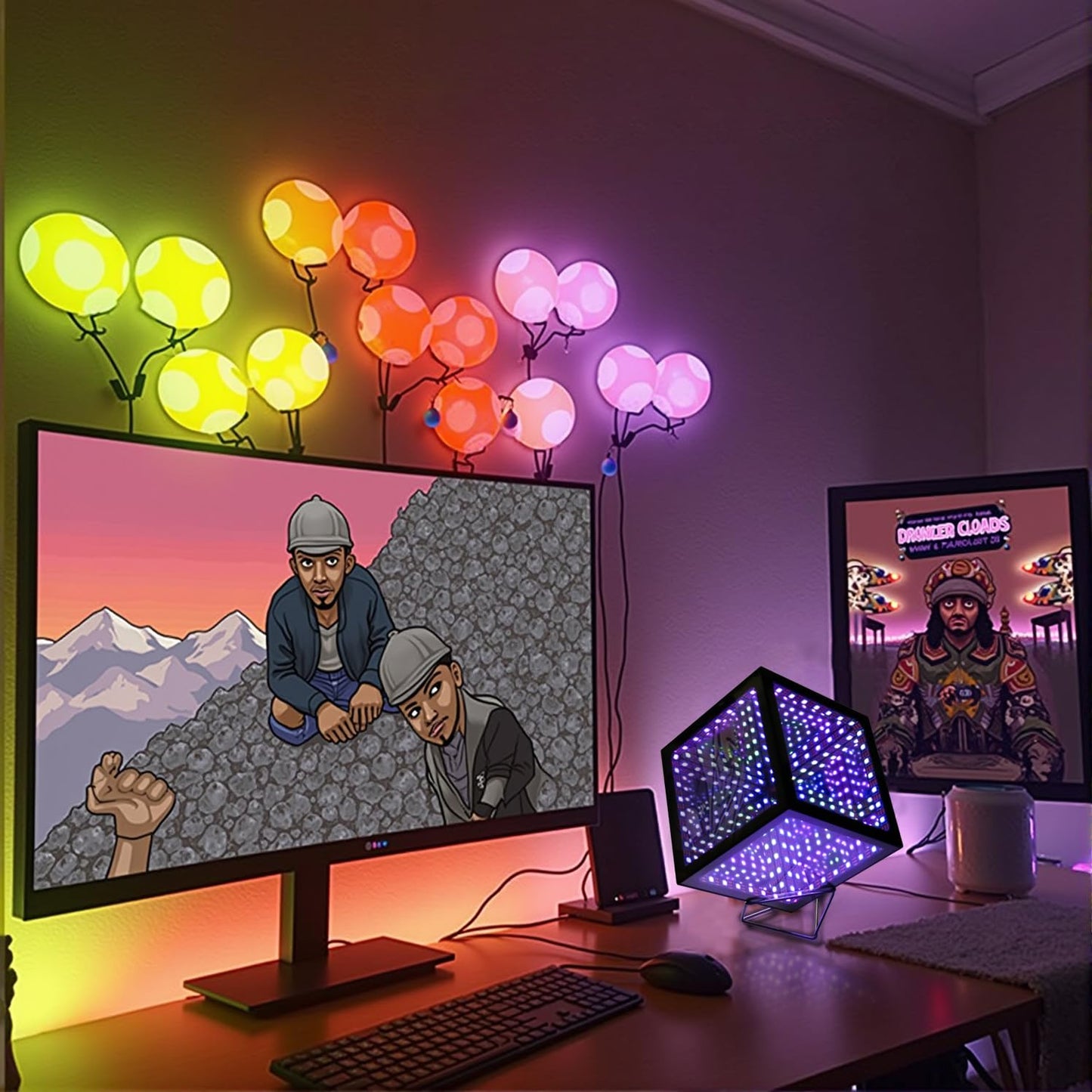 Heepulor Infinity Mirror Hyper Cube Table Lamp, Desk Art Night Light, Color-Changing Music-Sync APP-Controlled Ambient Light for Gaming, Party, Home, Gift (6 Inches)
