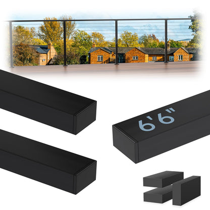 Zylorix 3Pack 6'6" Stainless Steel T304 Black Handrail for Cable Railing with Nylon End Cap Extension Connectors, 2.36" W x 1.18" H Cuttable Flat Handrail Rectangular Top Rail for Indoor Outdoor