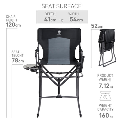 EVER ADVANCED Portable 30.7" Seat Height Tall Folding Camping Chair Directors Chair High Foldable Bar Stool with Side Table for Makeup Artist, Sports Event, Craft Show, Supports 350LBS