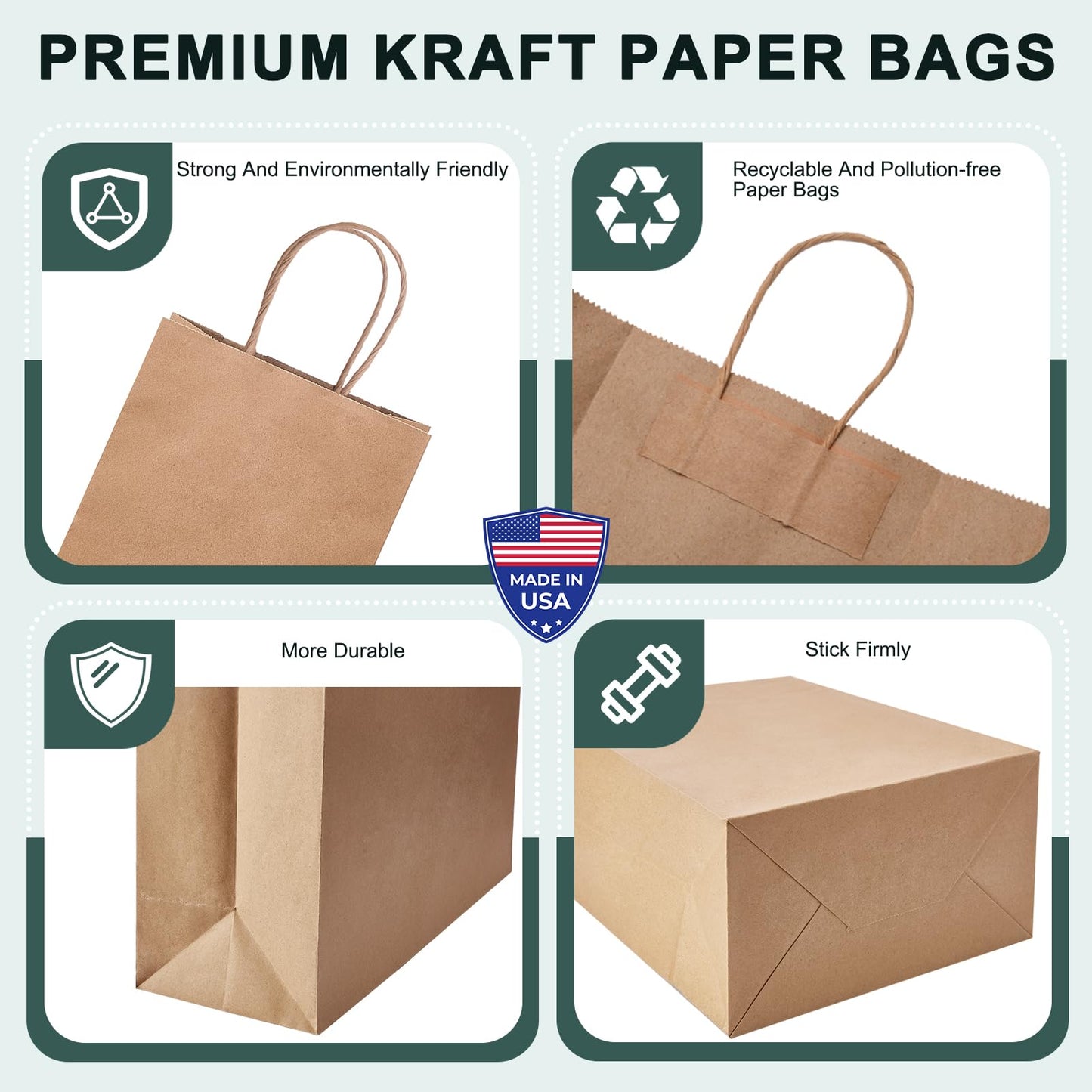 METRONIC Paper Gift Bags 5.25x3.75x8 50Pcs, Christmas Gift Wrap Bags with Handles, Brown Kraft Paper Bag for Small Business, Bulk Party Favors Bag for Birthday, Shopping, Retail, Made in USA
