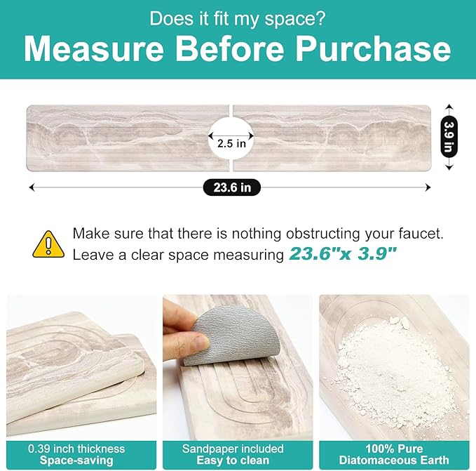 Large Stone Faucet Mat for Kitchen Sink Water Catcher Diatomite Quick Dry Stone