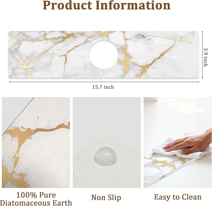 Stone Faucet Mat for Kitchen Sink, 23.6" Fast Drying Around Faucet Diatomite