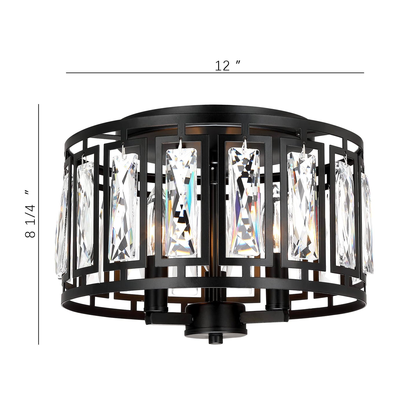 Giiland Crystal Ceiling Light Flush Mount for Bedroom, Kitchen Island Crystal Drum Shade Lighting Fixture, 3-Light Black Ceiling Lamp for Dining Room