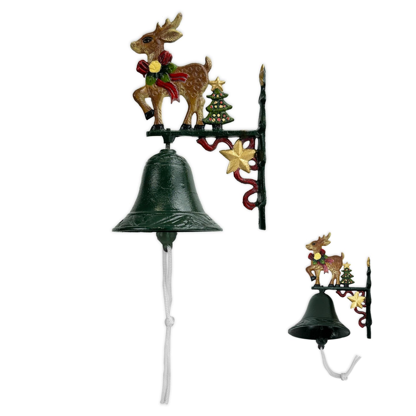 Christmas Bells for Decoration, Linton Arts Cast Iron Dinner Bell Outdoor – Hand-Painted Reindeer Antique Bells, Rustic Christmas Decorations Dinner Bell with Bracket for Porch, Garden, Patio