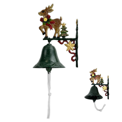 Christmas Bells for Decoration, Linton Arts Cast Iron Dinner Bell Outdoor – Hand-Painted Reindeer Antique Bells, Rustic Christmas Decorations Dinner Bell with Bracket for Porch, Garden, Patio