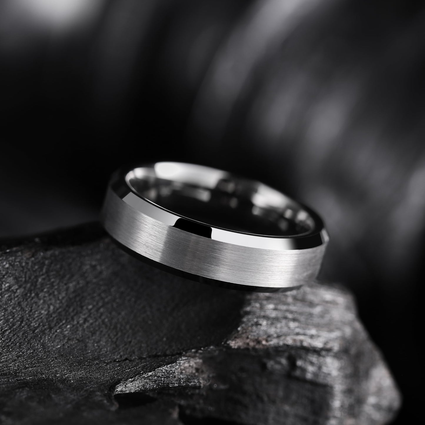 King Will 6mm Men's Gunmetal Gray Wedding Ring - Brushed Matte Surface, Beveled Polished Edge, Comfort Fit Size 11