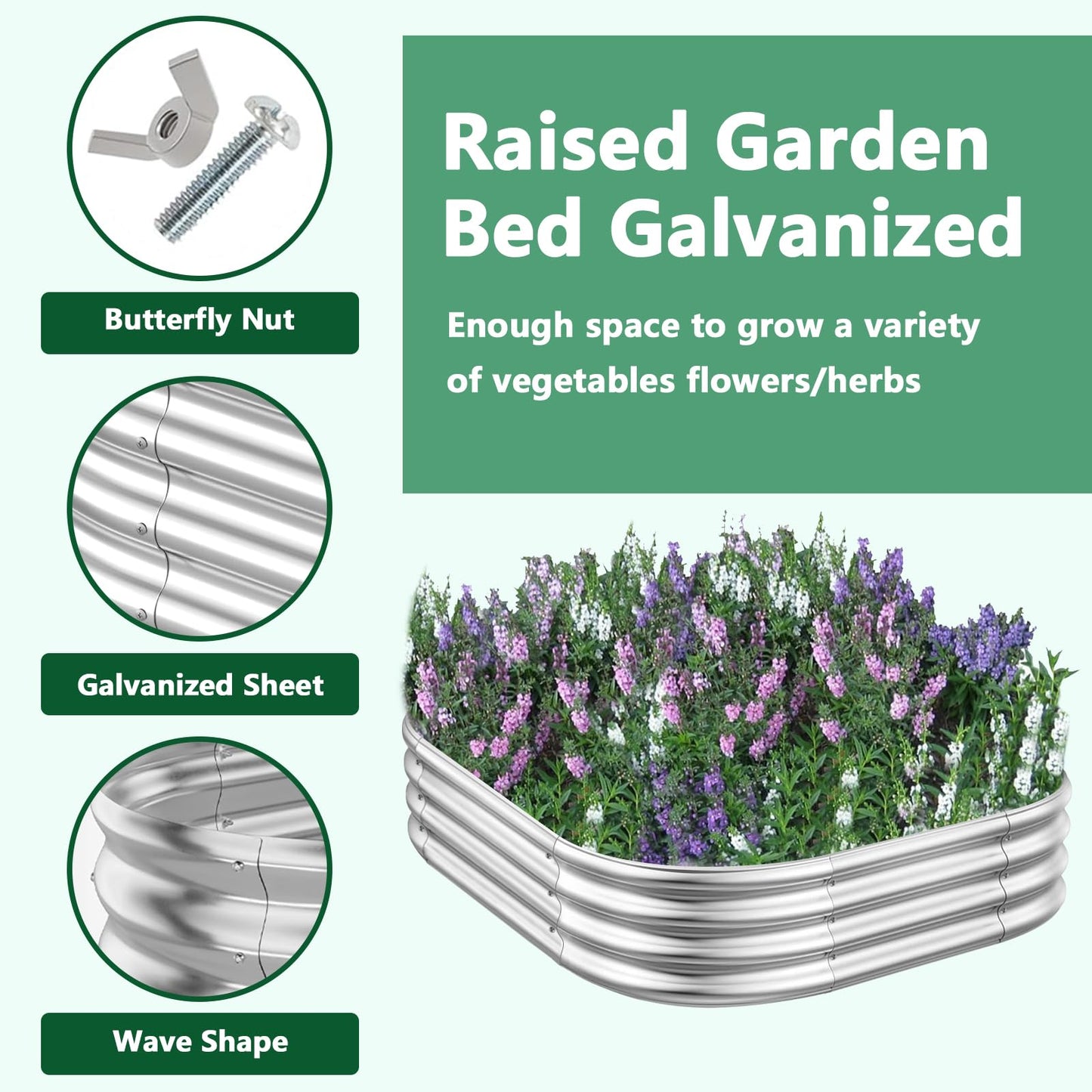 RAYKEEP Raised Garden Bed Kit Outdoor, 2pcs 3x3x1FT Galvanized Oval Planter Box, Large Metal Garden Boxes for Planting Vegetables, Fruits, Flowers