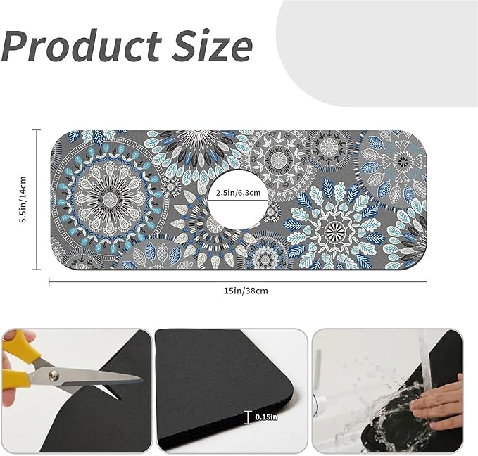 Kitchen Sink Splash Guard，Bohemian flowers Faucet Mat Sink Gadgets-Super
