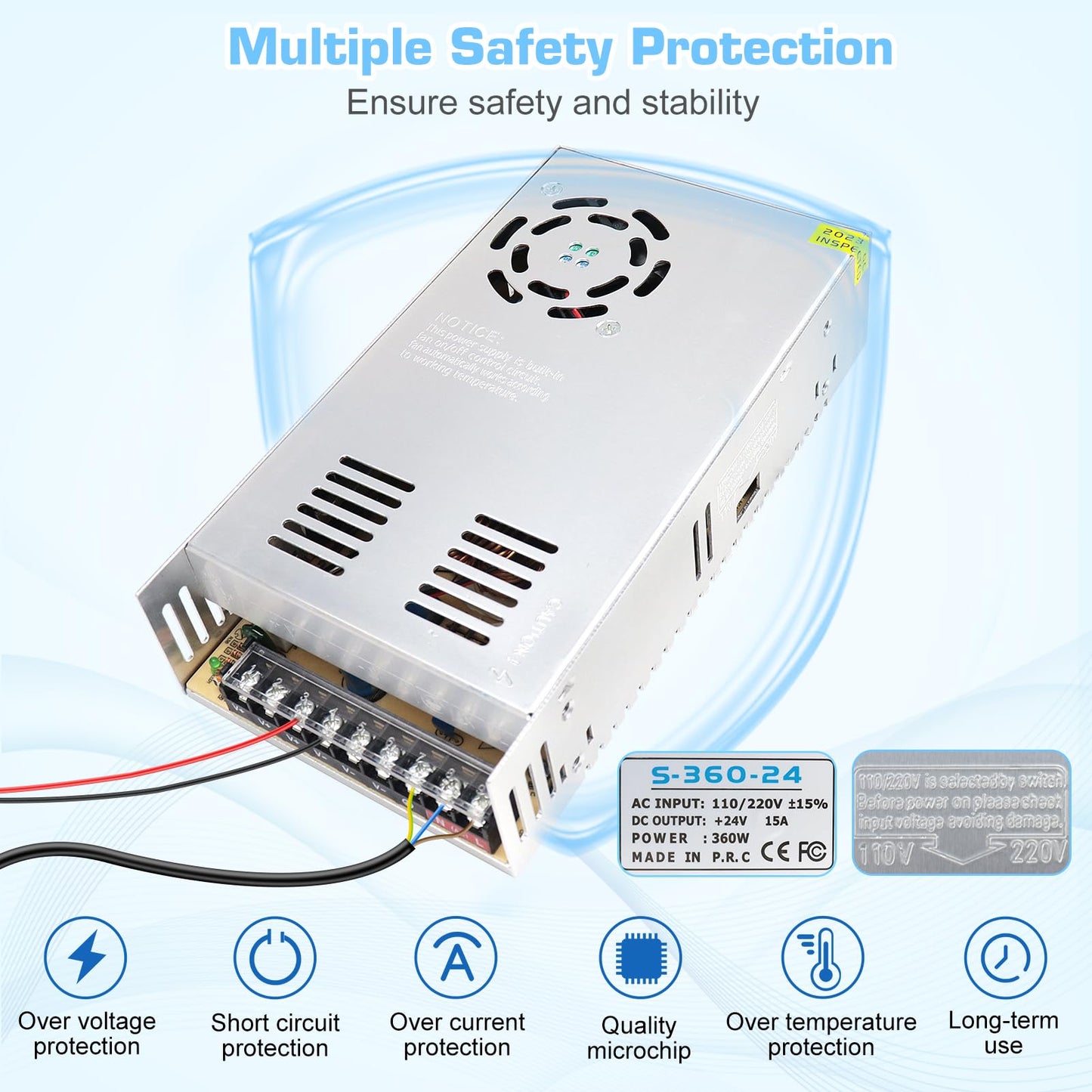 inShareplus 12V 30A 360W, DC Universal Regulated Switching Power Supply, Converter AC 110/220V to DC 12 Volt LED Driver, Transformer, Adapter for LED Strip Light, 3D Printer, Radio, Computer Project