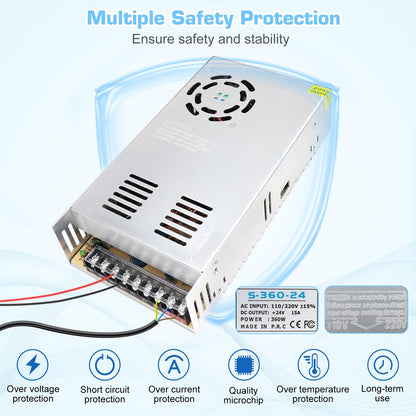 inShareplus 12V 30A 360W, DC Universal Regulated Switching Power Supply, Converter AC 110/220V to DC 12 Volt LED Driver, Transformer, Adapter for LED Strip Light, 3D Printer, Radio, Computer Project