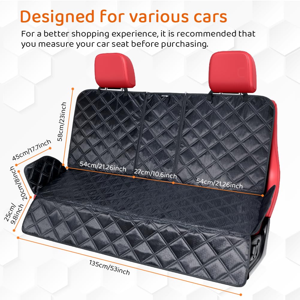 KYG Dog Car Seat Cover Premium Nonslip Back Seat Cover for Dogs Scratch Proof Waterproof Rear Seat Covers for Dogs Isofix-Compatible for Most Medium and Large Cars and SUVs (58x45x135 cm)