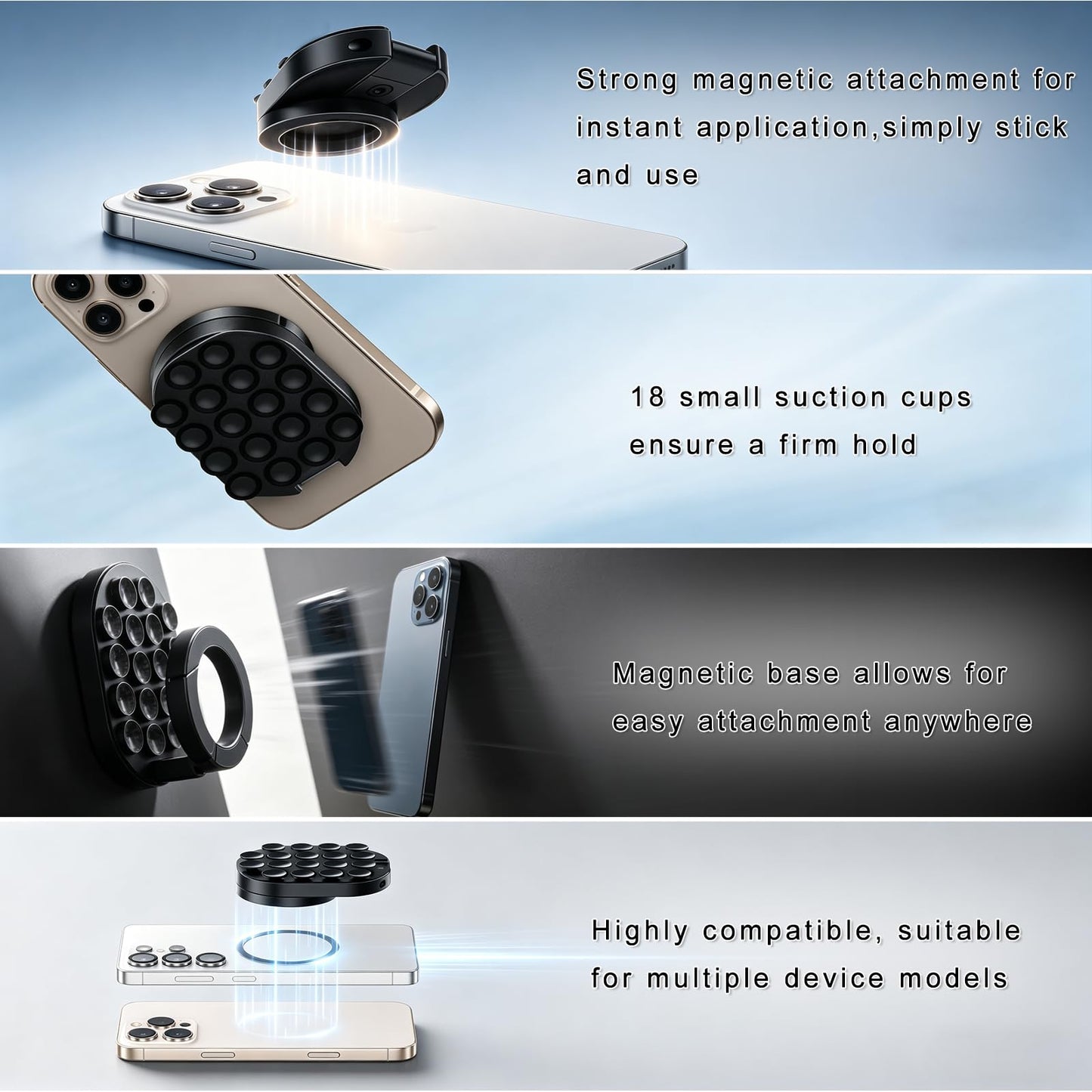 3-in-1 Suction Magnetic Phone Holder, 2026 New Foldable & 360° Rotatable MagLock Suction Mount with Suction, Magnetic Gym Phone Holder, Ideal for Car Dashboard, Gym, Kitchen, Office