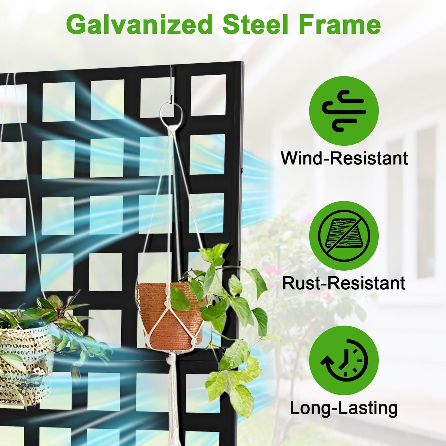 GarveeLife Metal Planter Box with Trellis, 71 in x47 in x12 in Raised Garden Bed with Trellis, Outdoor Garden Box with Privacy Screen & Drainage Holes for Climbing Plants Flower Vegetable, Black
